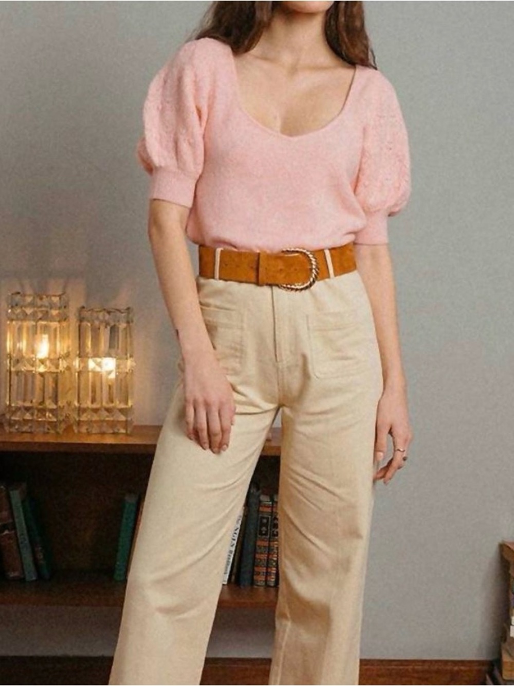Grace & Mila Soft Pink Puff-Sleeve Knit Top - Women size small